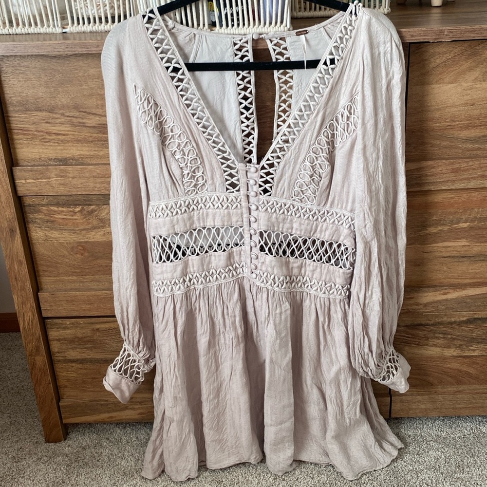 Free People NWT Boho Victorian Lattice Cut Out Dress